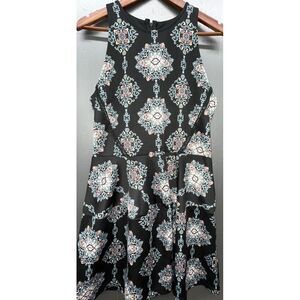 Mossimo Dress L Black‎ Sleeveless Halter Knee Length Stretch Paisley Colorful